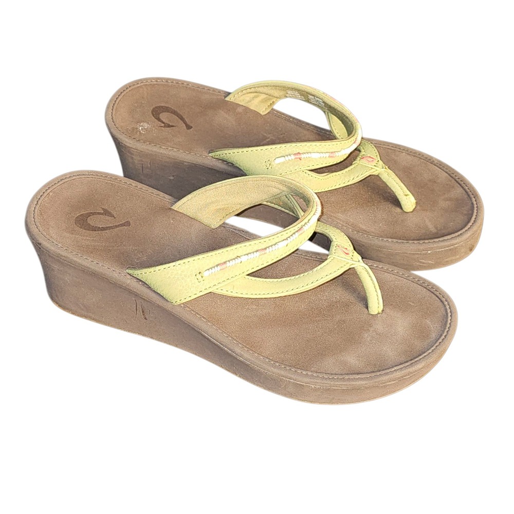 Olukai Womens Green‎ Pink Wedge Sandals 10